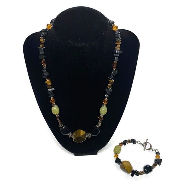 Multi Colored Natural Beaded Necklace and Bracelet - Picture 1 of 3
